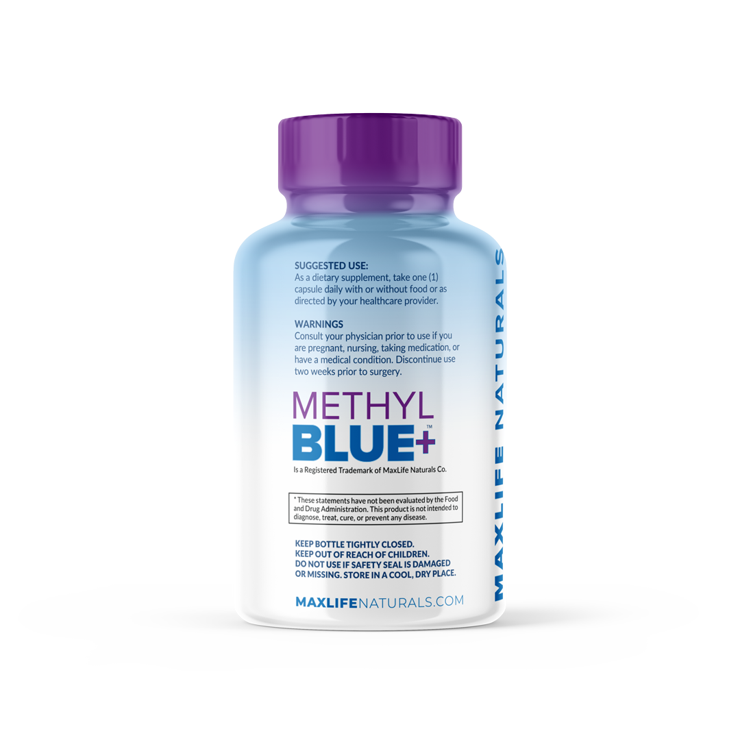 Methyl Blue+ - Methylene Blue Pharma Grade 12mg (USP Grade) with Enhanced Absorption Vitamin C Ester for Enhanced Antioxidant Activity