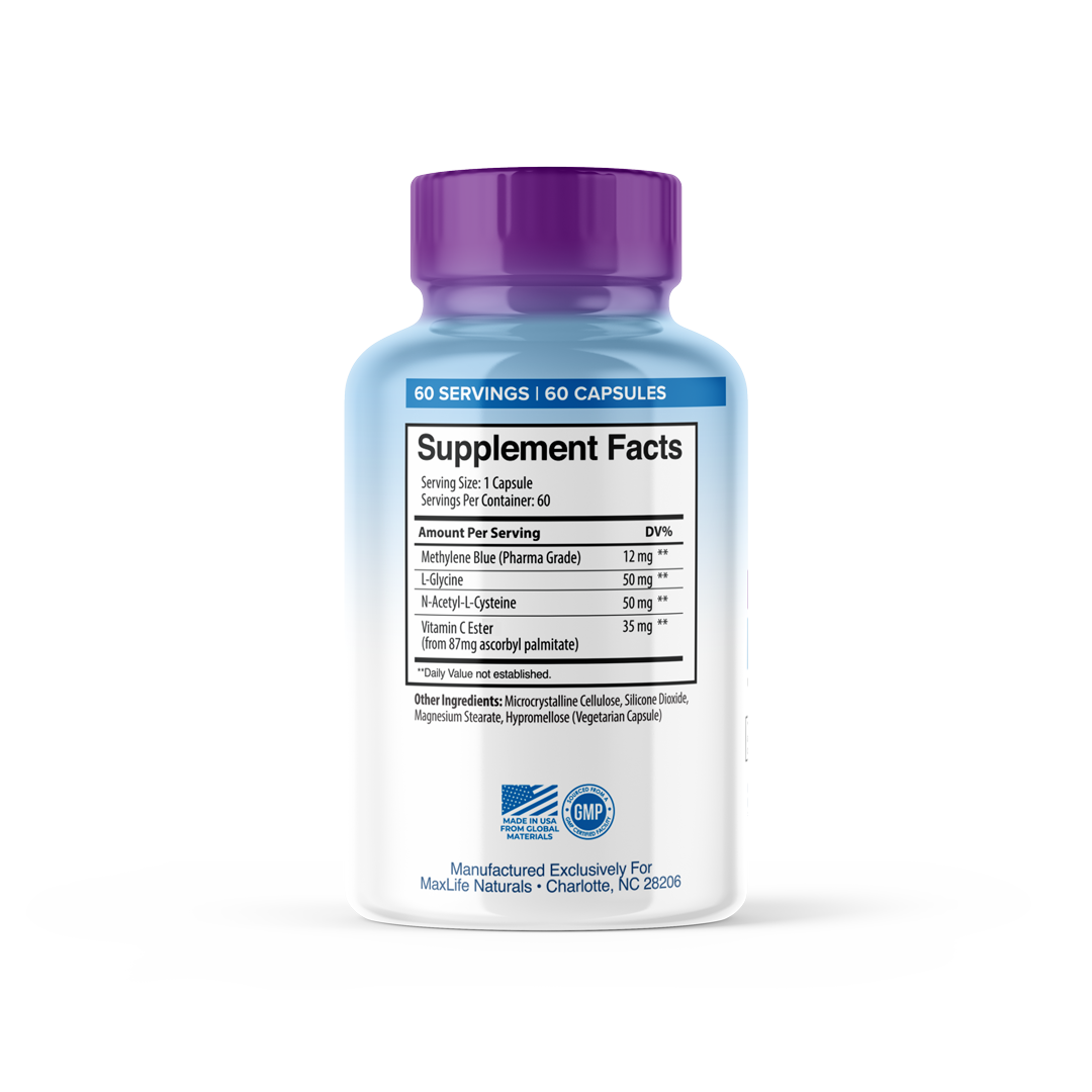 Methyl Blue+ - Methylene Blue Pharma Grade 12mg (USP Grade) with Enhanced Absorption Vitamin C Ester for Enhanced Antioxidant Activity