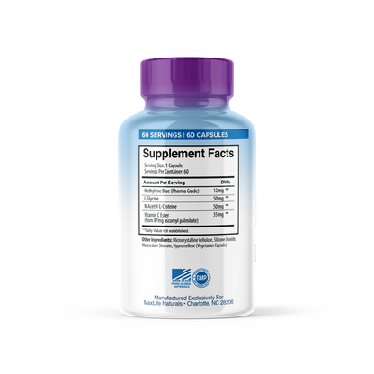 Methyl Blue+ - Methylene Blue Pharma Grade 12mg (USP Grade) with Enhanced Absorption Vitamin C Ester for Enhanced Antioxidant Activity