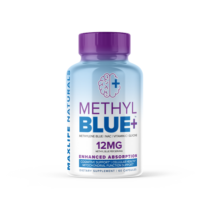 Methyl Blue+ - Methylene Blue Pharma Grade 12mg (USP Grade) with Enhanced Absorption Vitamin C Ester for Enhanced Antioxidant Activity