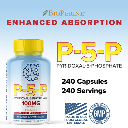 P5P 100mg – 240 Capsules | High-Potency Vitamin B6 (Pyridoxal-5-Phosphate) for Energy, Brain & Nerve Health